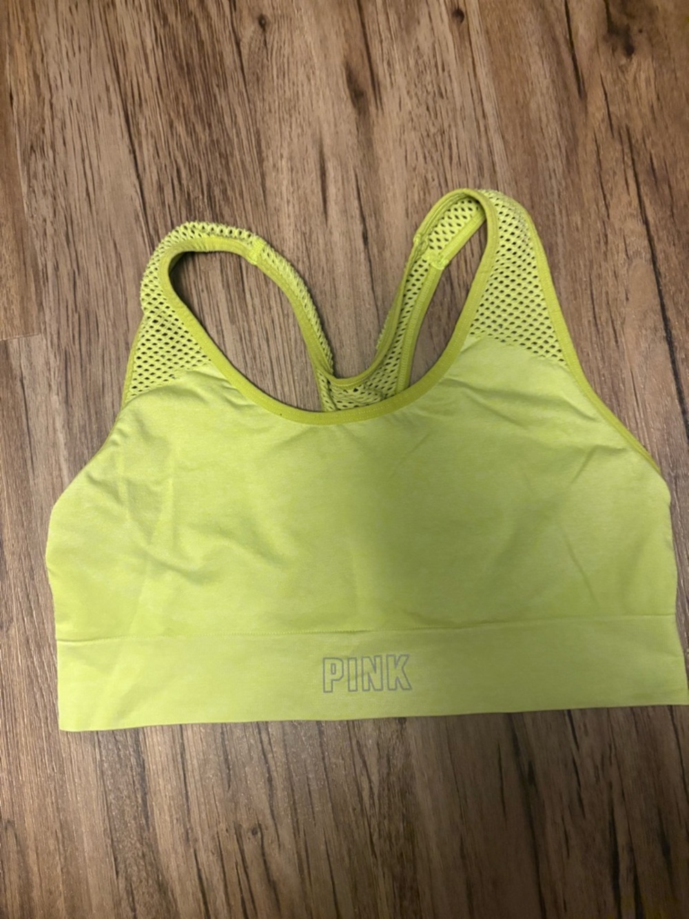 PINK Victoria's Secret Neon Yellow Mesh Racerback Sports Bra